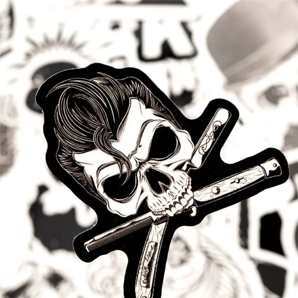 50PCS Black & White Gothic Skull Stickers - Horror Theme Decals for Laptops, Water Bottles, Journals & Alternative Style Gifts