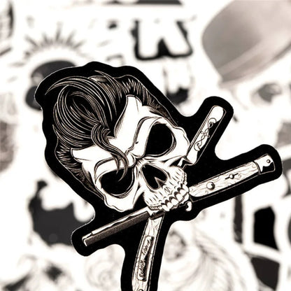 50PCS Black & White Gothic Skull Stickers - Horror Theme Decals for Laptops, Water Bottles, Journals & Alternative Style Gifts