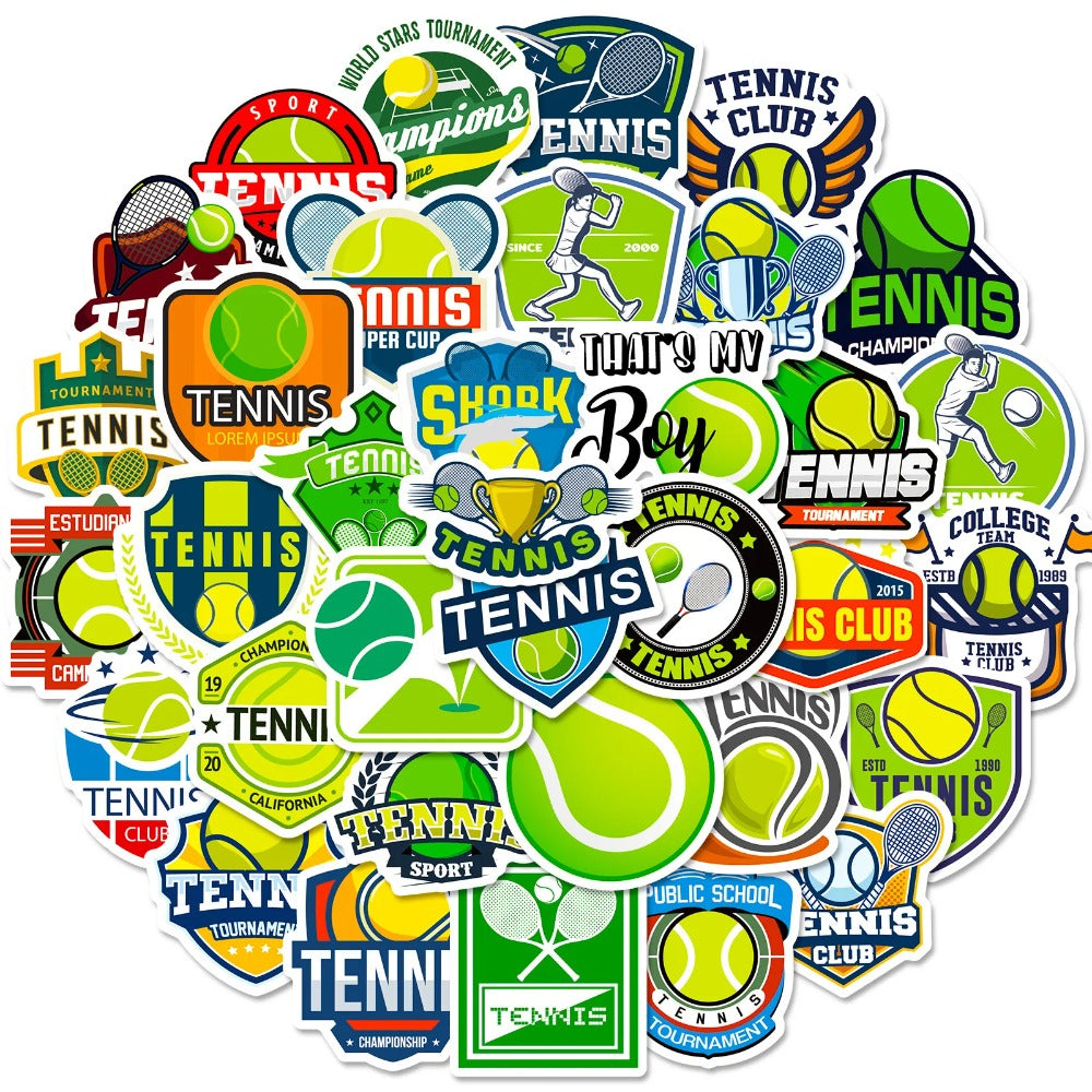 50PCS Tennis Sport Stickers - Cartoon Racket & Ball Decals for Water Bottles, Laptops, Gym Bags & Sports Fan Gifts