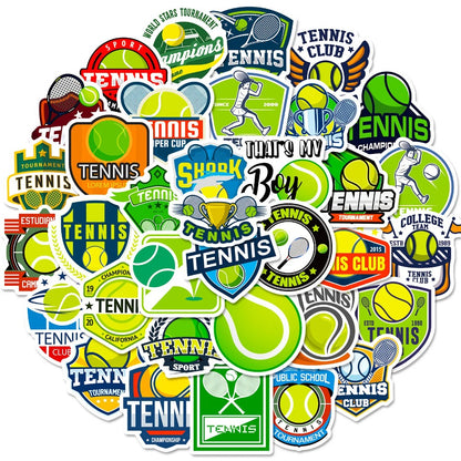 50PCS Tennis Sport Stickers - Cartoon Racket & Ball Decals for Water Bottles, Laptops, Gym Bags & Sports Fan Gifts