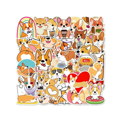 50PCS Cute Cartoon Animal Corgi Doodle Stickers Exquisite, Fashionable, Creative DIY Journal Decorations Suitable for Suitcases, Water Bottles, Guitars, Skateboards, and Stationery Cases