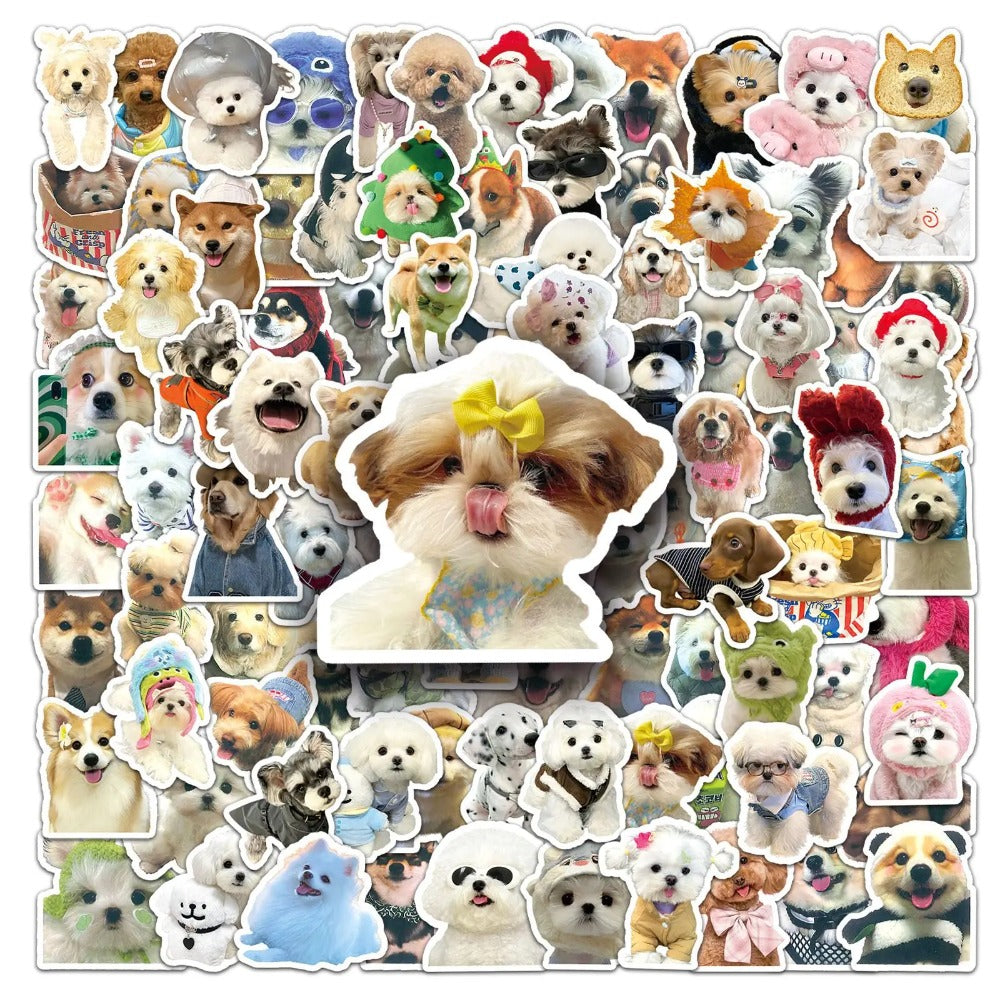 100PCS Cute Dog Doodle Stickers, Bulk Cartoon Puppy Vinyl Decals for Dog Lovers, Planners, and Scrapbooks