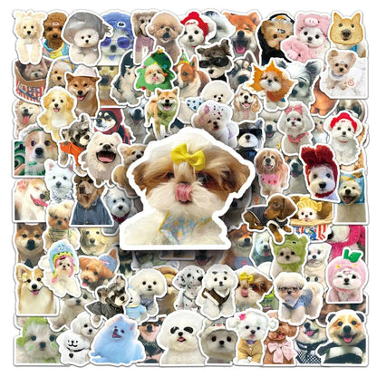 100PCS Cute Dog Doodle Stickers, Bulk Cartoon Puppy Vinyl Decals for Dog Lovers, Planners, and Scrapbooks