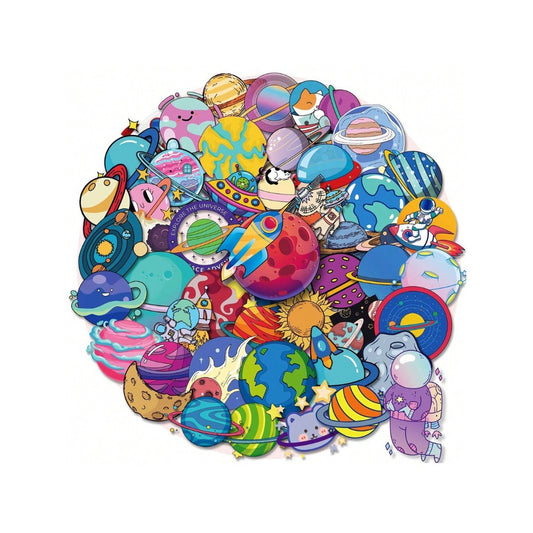 50PCS Cartoon Transparent Cosmic Planet Doodle Stickers Exquisite, Stylish, Creative DIY Decorative Stickers for Notebooks Suitable for Refrigerators, Guitars, Helmets, Skateboards, and Stationery Boxes