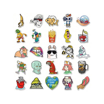 50PCS Cartoon Funny Animal Food Doodle Stickers Exquisite, Fashionable, Creative DIY Decorative Sticker Sheets Suitable for Helmets, Laptops, Skateboards, Water Bottles, and Stationery Cases