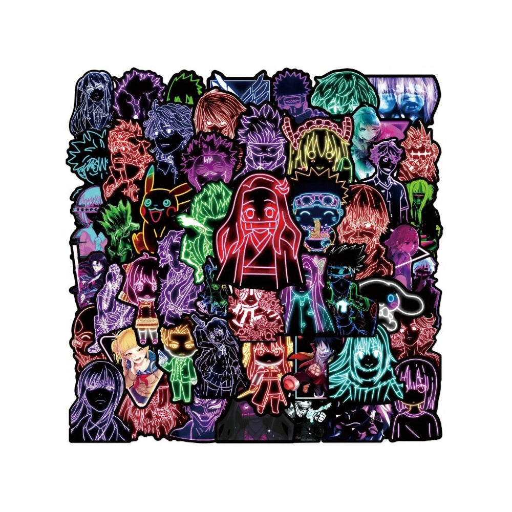 50PCS Cartoon Neon Anime Character Doodle Stickers Exquisite Creative DIY Journal Decorative Decals Suitable for Bags, Water Bottles, Helmets, Skateboards, and Stationery Cases
