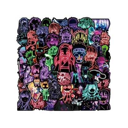 50PCS Cartoon Neon Anime Character Doodle Stickers Exquisite Creative DIY Journal Decorative Decals Suitable for Bags, Water Bottles, Helmets, Skateboards, and Stationery Cases