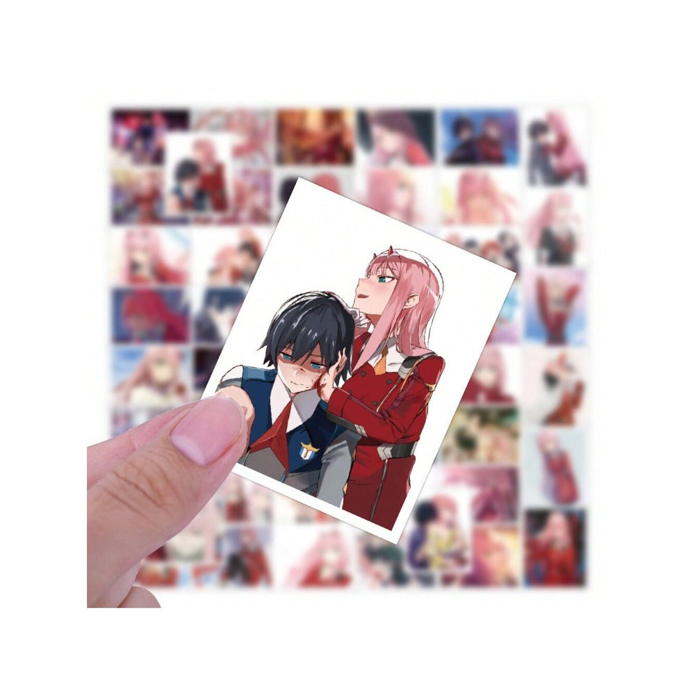50PCS Anime DARLING in The FRANXX HIRO Zero Two 02 Doodle Stickers Exquisite, Fashionable, Creative DIY Decorative Stickers for Notebooks Suitable for Luggage, Laptops, Skateboards, Guitars, and Stationery Cases