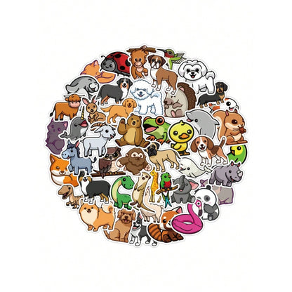 50-Piece Cartoon Animal Collection Decorative Doodle Stickers Exquisite, Fashionable, Creative DIY Journal Stickers Perfect for Cups, Helmets, Skateboards, Guitars, and Stationery Boxes
