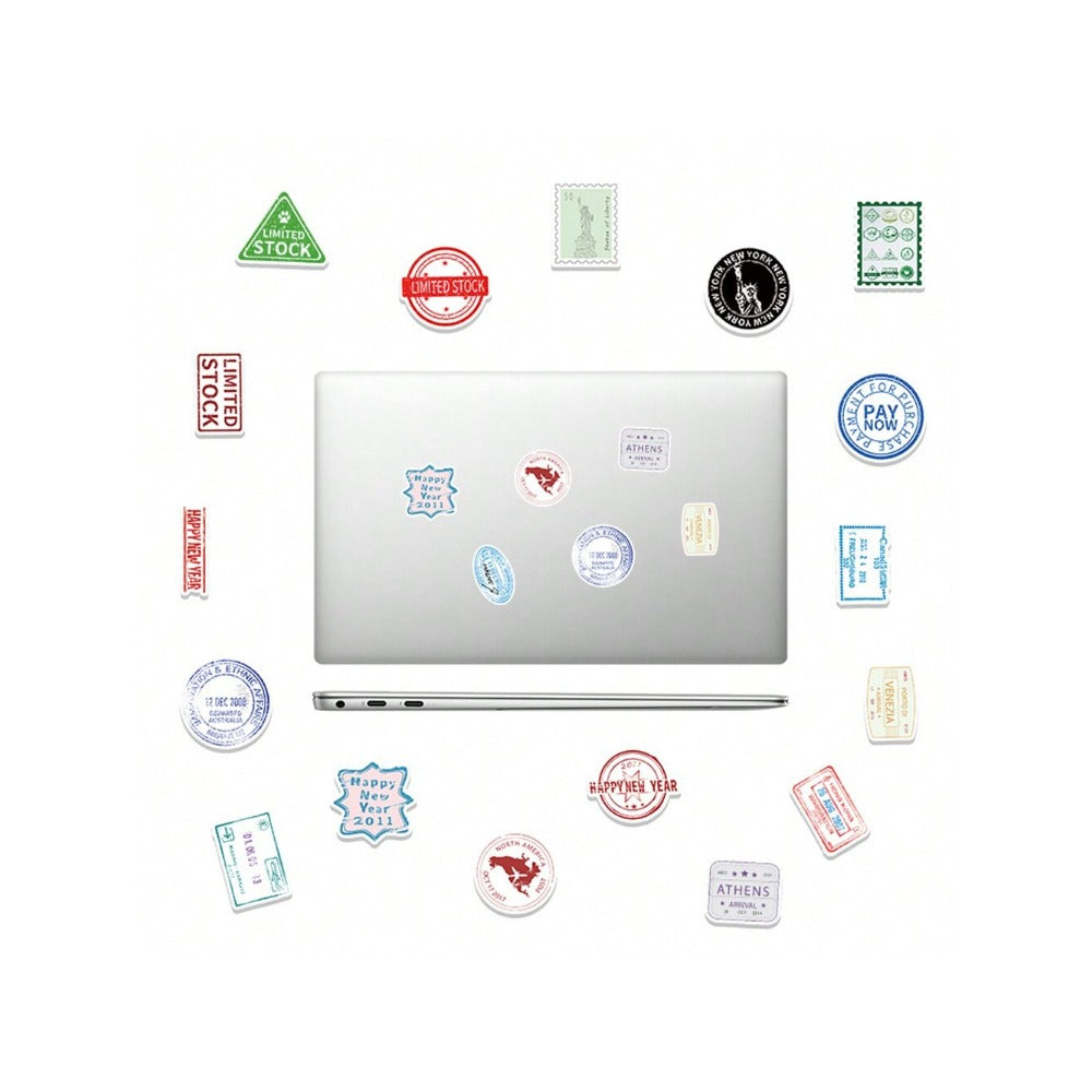 57PCS Cartoon Retro Fashion Stamp Doodle Stickers Exquisite Creative DIY Journal Decorative Decals Suitable for Skateboards, Laptops, Luggage, Refrigerators, and Stationery Boxes