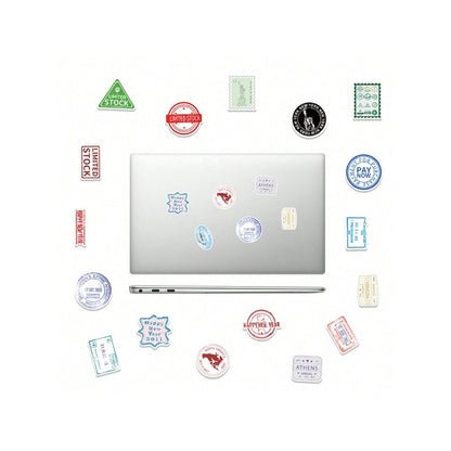 57PCS Cartoon Retro Fashion Stamp Doodle Stickers Exquisite Creative DIY Journal Decorative Decals Suitable for Skateboards, Laptops, Luggage, Refrigerators, and Stationery Boxes