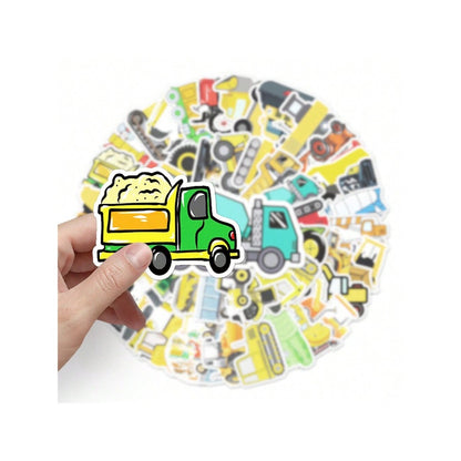 50PCS Cartoon Excavator Construction Vehicle Graffiti Stickers Exquisite, Stylish, Creative DIY Journal Decor Decals Suitable for Suitcases, Laptops, Skateboards, Water Bottles, and Stationery Cases