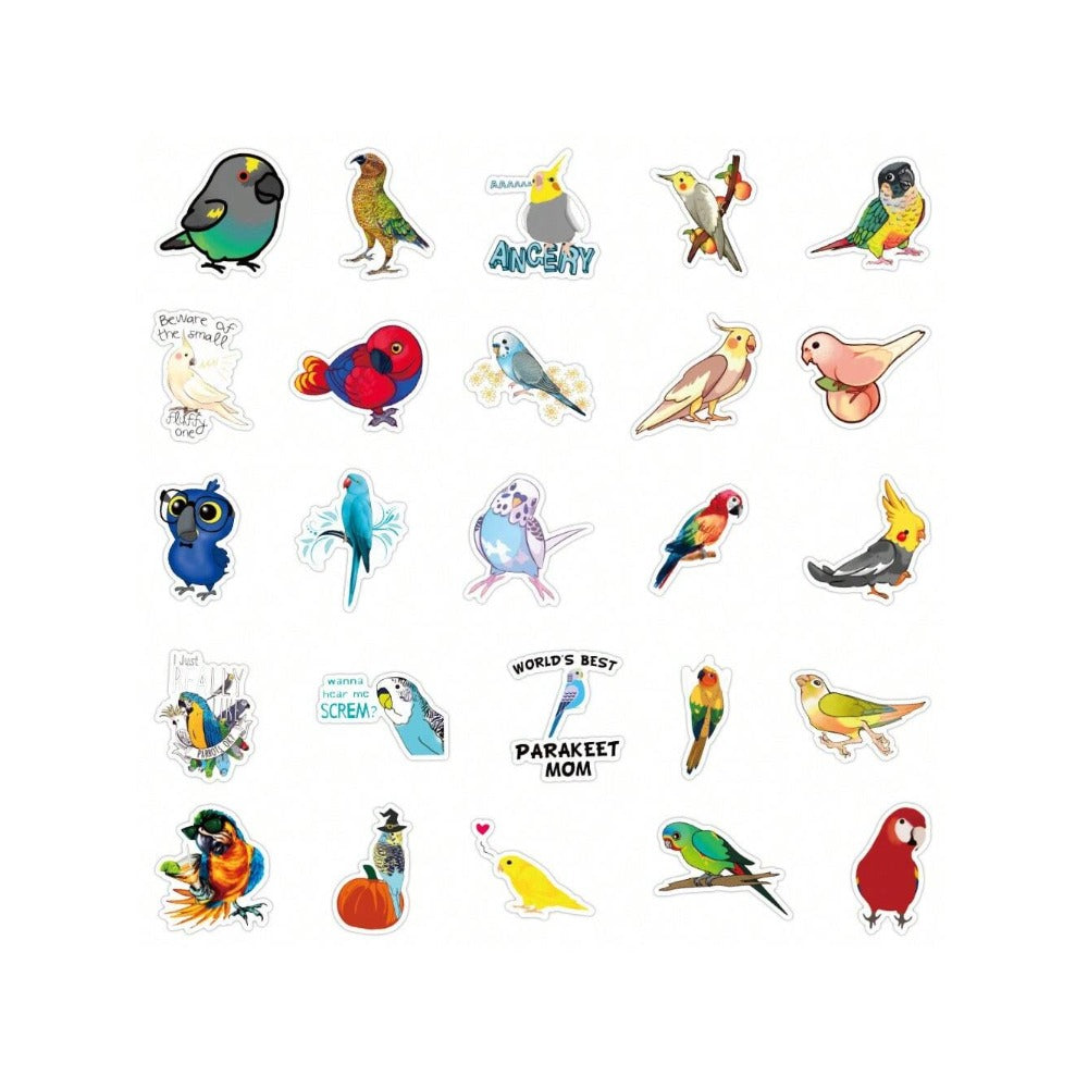 50-Piece Cartoon Animal Parrot Doodle Stickers Exquisite, Fashionable & Creative DIY Decorative Stickers for Notebooks Suitable for Fridges, Helmets, Skateboards, Water Bottles & Stationery Boxes
