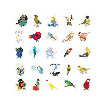50-Piece Cartoon Animal Parrot Doodle Stickers Exquisite, Fashionable & Creative DIY Decorative Stickers for Notebooks Suitable for Fridges, Helmets, Skateboards, Water Bottles & Stationery Boxes