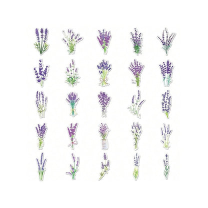 50PCS Cartoon Lavender Flowers Fresh & Chic Doodle Stickers Exquisite, Fashionable, Creative DIY Journal Decorations Perfect for Desks, Refrigerators, Skateboards, Guitars, Water Bottles, and Stationery Boxes