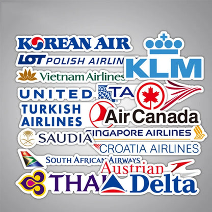 55PCS Large Airline Logo Doodle Stickers for Suitcases, Skateboards, Guitars, Water Bottles, Stationery Cases, and Desktop Decor