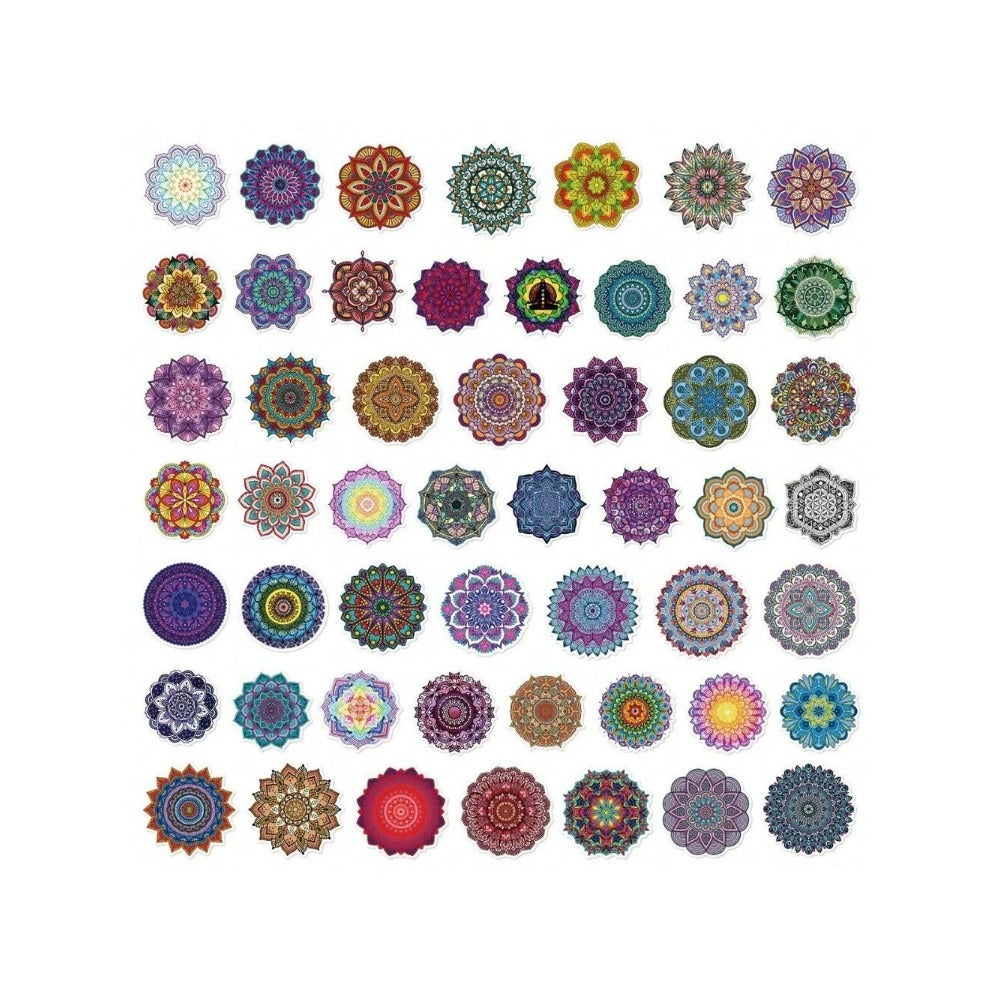 50PCS Cartoon Retro Art Mandala Flower Doodle Stickers Exquisite Fashion Creative DIY Journal Decorative Decals Suitable for Skateboards, Guitars, Mugs, Refrigerators, Laptops, and Stationery Boxes