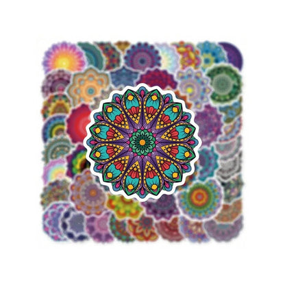 50PCS Cartoon Retro Art Mandala Flower Doodle Stickers Exquisite Fashion Creative DIY Journal Decorative Decals Suitable for Skateboards, Guitars, Mugs, Refrigerators, Laptops, and Stationery Boxes