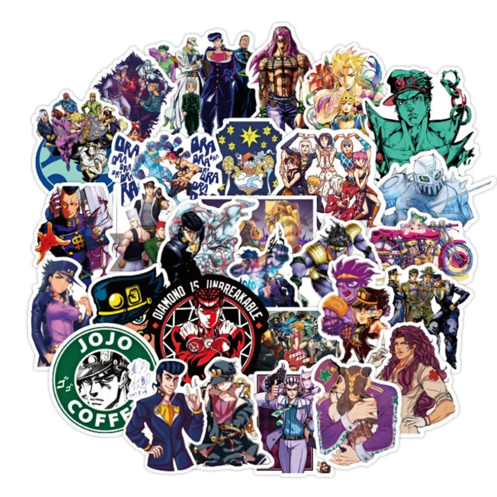 50PCS Japanese Anime JOJO's Bizarre Adventure Doodle Stickers Suitable for Skateboards, Laptops, Phone Cases, Water Bottles, Stationery Boxes Decorative Decals