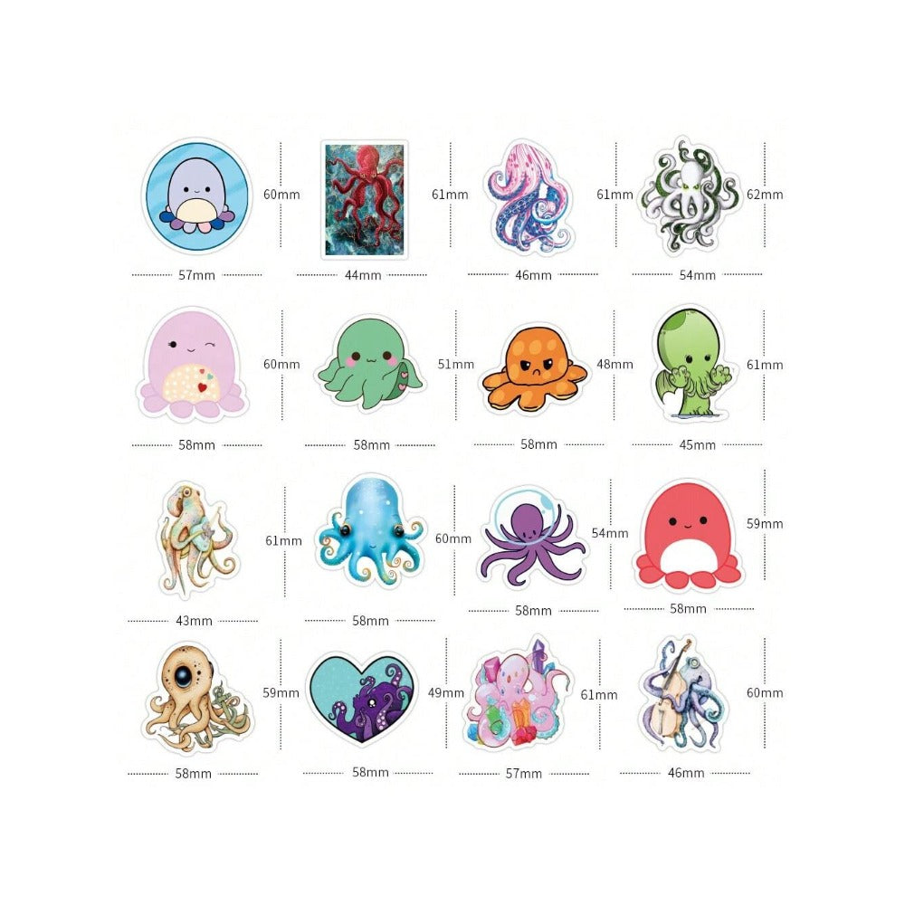 50PCS Cute Cartoon Octopus Doodle Stickers Exquisite, Fashionable, Creative DIY Decorative Decals Perfect for Notebooks, Laptops, Suitcases, Skateboards, Water Bottles, Helmets, and Stationery Cases