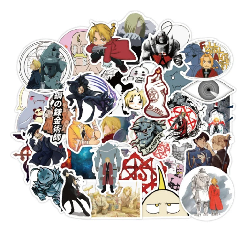 50PCS Fullmetal Alchemist Anime Doodle Stickers Perfect for Suitcases, Laptop Cases, Phone Cases, Skateboards, Stationery Boxes Exquisite Desktop Decorative Decals