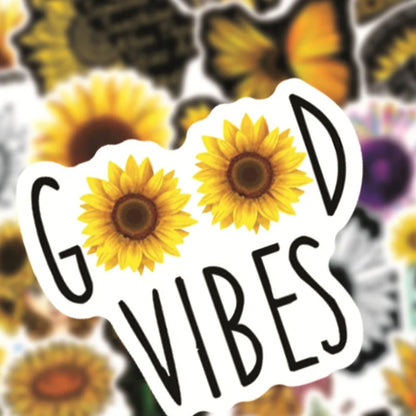 50PCS Cartoon Sunflower “You Are My Sunshine” Doodle Stickers Perfect for Suitcases, Water Bottles, Skateboards, Refrigerators, Stationery Boxes Exquisite DIY Desktop Decor Decals