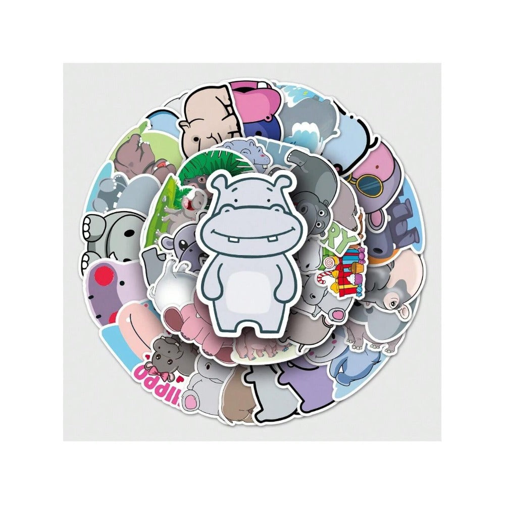 50PCS Cartoon Cute Hippo Doodle Stickers Exquisite, Fashionable, Creative DIY Journal Decorations Suitable for Bags, Guitars, Skateboards, Water Bottles, and Stationery Cases
