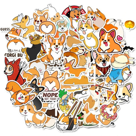 50PCS Cute Cartoon Corgi Puppy Animal Doodle Stickers Exquisite Fashion Creative DIY Journal Decorative Decals Suitable for Mugs, Helmets, Skateboards, Guitars, and Stationery Boxes