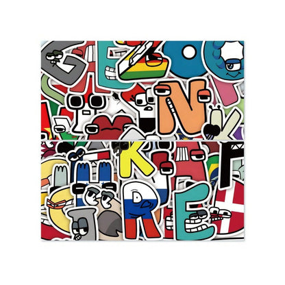 50PCS Adorable Cartoon Alphabet Doodle Stickers Exquisite, Fashionable, Creative DIY Decorative Stickers for Notebooks, Water Bottles, Helmets, Guitars, Stationery Boxes, and Desktops
