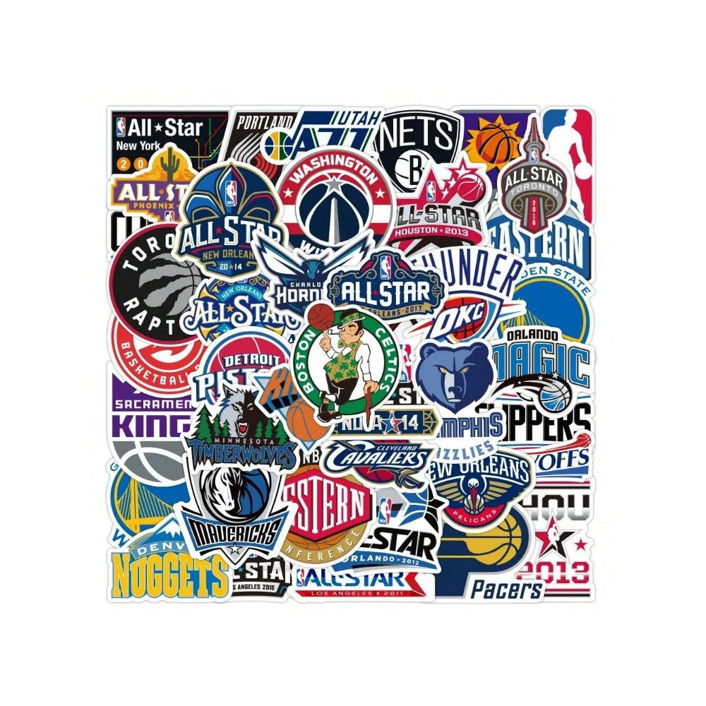 50PCS Cartoon Cool Basketball Team Logo Graffiti Stickers Exquisite Fashion Creative DIY Journal Decorative Decals Suitable for Helmets, Skateboards, Water Bottles, Bags, and Stationery Cases