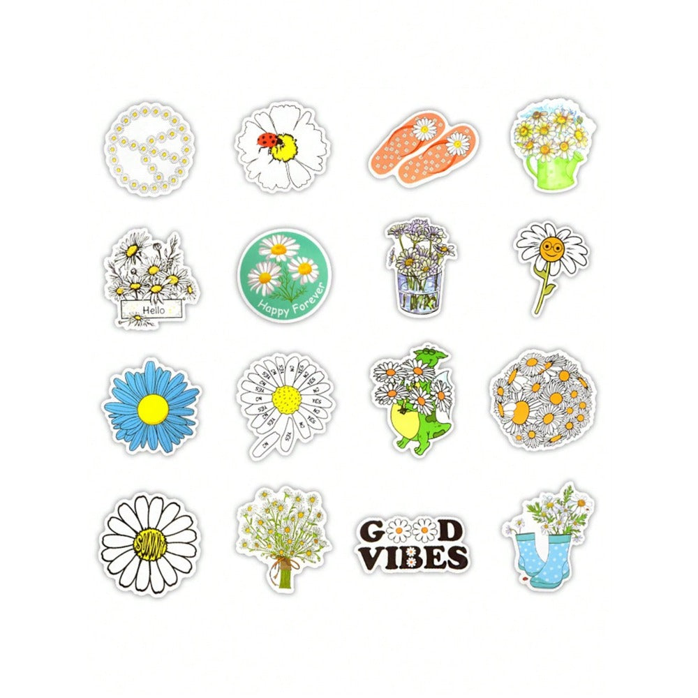 50PCS Yellow Series Fresh Cartoon Daisy Doodle Stickers Exquisite Fashion Creative DIY Journal Stickers Perfect for Water Bottles, Helmets, Skateboards, and Stationery Cases
