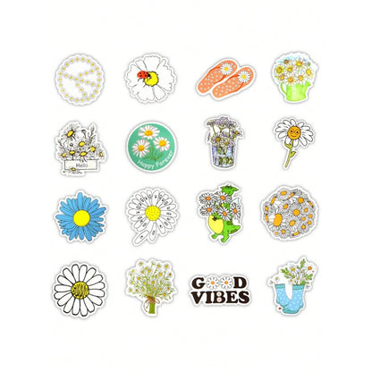 50PCS Yellow Series Fresh Cartoon Daisy Doodle Stickers Exquisite Fashion Creative DIY Journal Stickers Perfect for Water Bottles, Helmets, Skateboards, and Stationery Cases