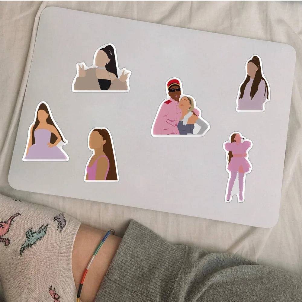 50PCS Ariana Grande Inspired Cute Girl Doodle Stickers Pack, Kawaii Cartoon Star Portrait Vinyl Decals for Fans
