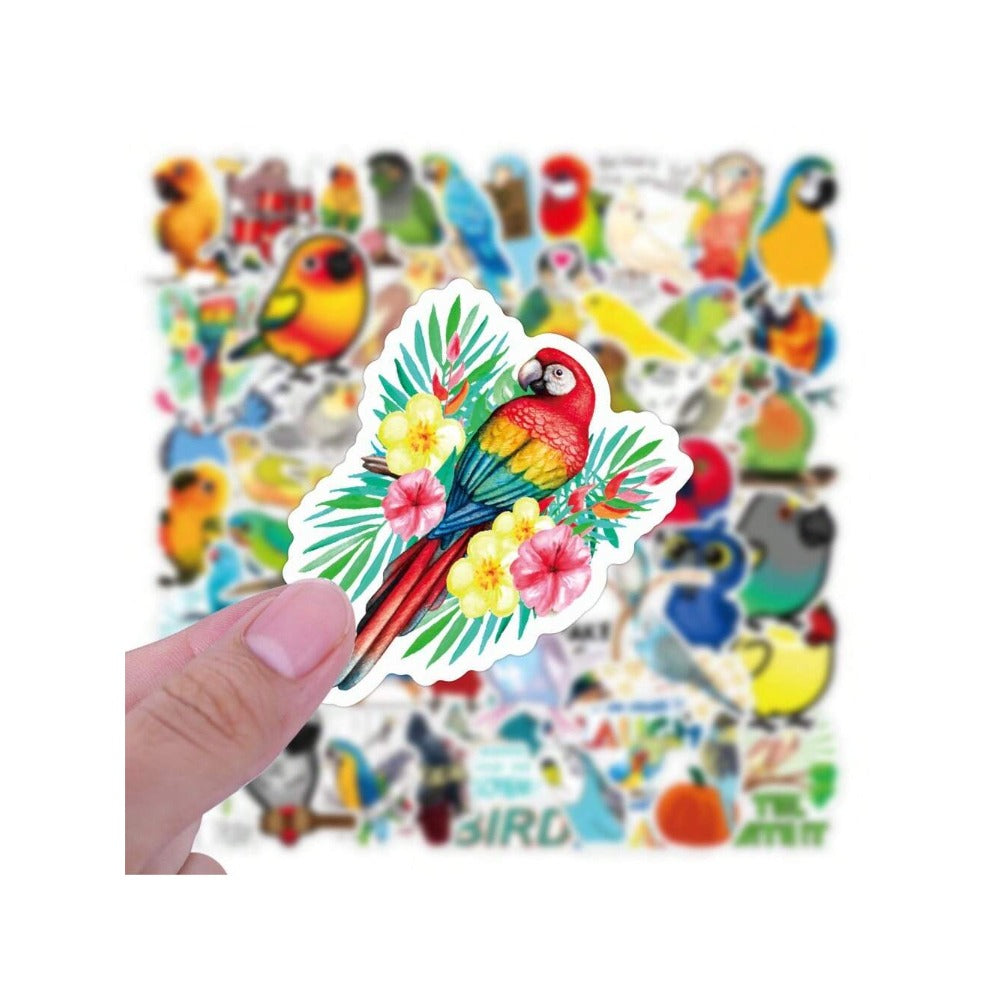 50-Piece Cartoon Animal Parrot Doodle Stickers Exquisite, Fashionable & Creative DIY Decorative Stickers for Notebooks Suitable for Fridges, Helmets, Skateboards, Water Bottles & Stationery Boxes