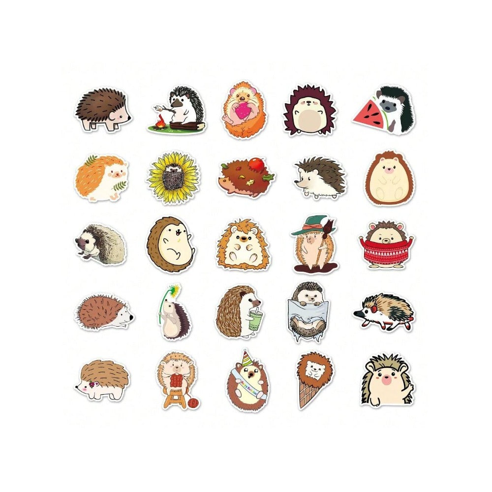 50PCS Cartoon Adorable Hedgehog Animal Doodle Stickers Exquisite Fashion Creative DIY Journal Decorative Decals Suitable for Skateboards, Guitars, Laptops, and Stationery Boxes