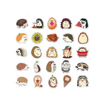 50PCS Cartoon Adorable Hedgehog Animal Doodle Stickers Exquisite Fashion Creative DIY Journal Decorative Decals Suitable for Skateboards, Guitars, Laptops, and Stationery Boxes