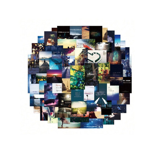 60PCS Beautiful Scenery Night Graffiti Stickers Exquisite, Fashionable, Creative DIY Journal Decorations Suitable for Bicycles, Scooters, Car Helmets, Laptops, and Stationery Boxes