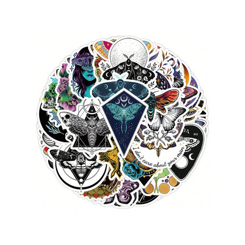 50PCS Cartoon Ghost Moth Doodle Stickers Exquisite, Fashionable, Creative DIY Decorative Sticker Sheets Perfect for Notebooks, Laptops, Stationery Boxes