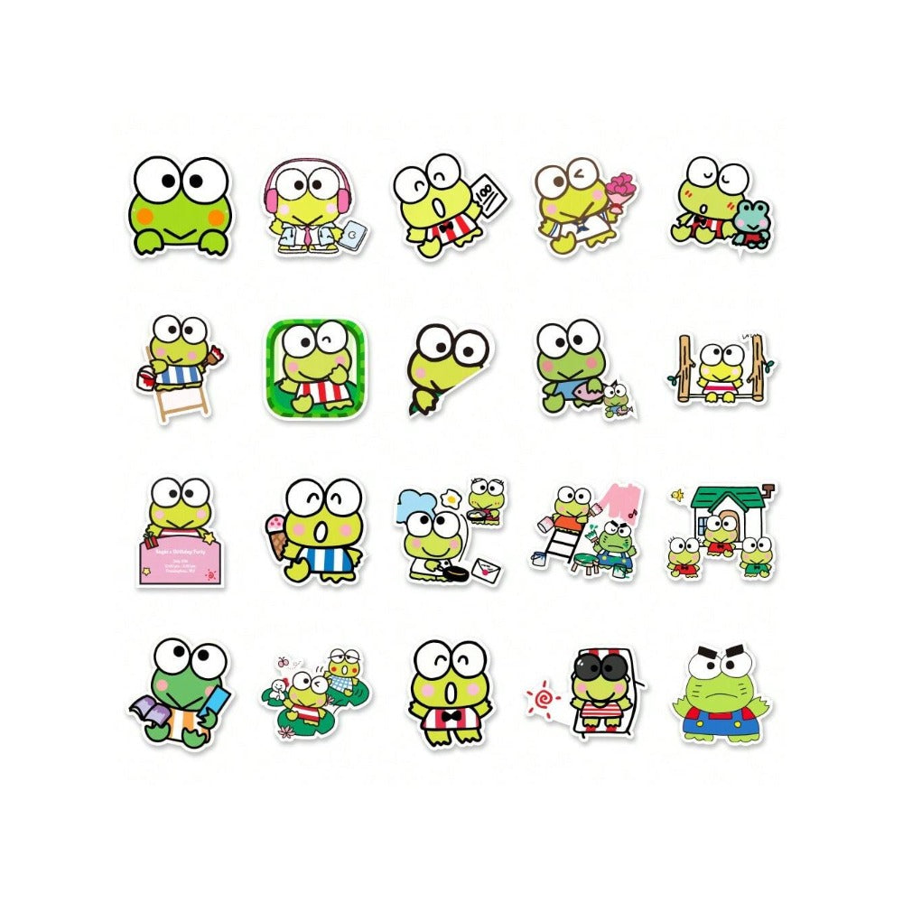 50PCS Adorable Big-Eyed Frog Cartoon Doodle Stickers Exquisite, Fashionable, Creative DIY Planner Decor Decals Perfect for Mugs, Helmets, Skateboards, and Stationery Cases
