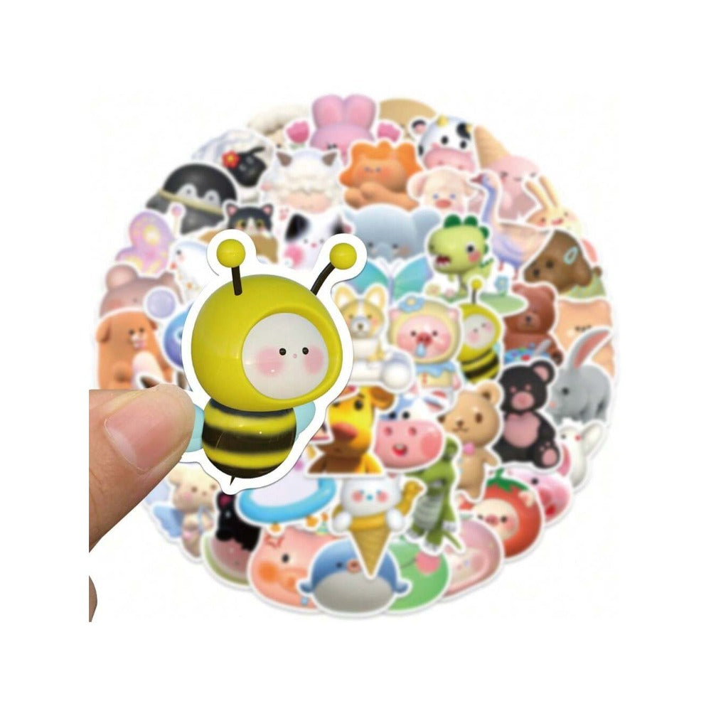 52PCS Adorable Cartoon 3D Animal Doodle Stickers Exquisite, Fashionable, Creative DIY Journal Decorations Perfect for Cups, Helmets, Skateboards, and Stationery Boxes