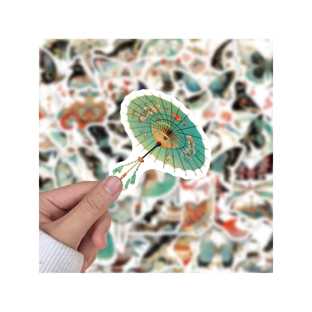 50PCS Chinese-Style Kite Vintage Series Graffiti Stickers Exquisite, Fashionable, Creative DIY Journal Decals Suitable for Skateboards, Guitars, Laptops, and Stationery Cases