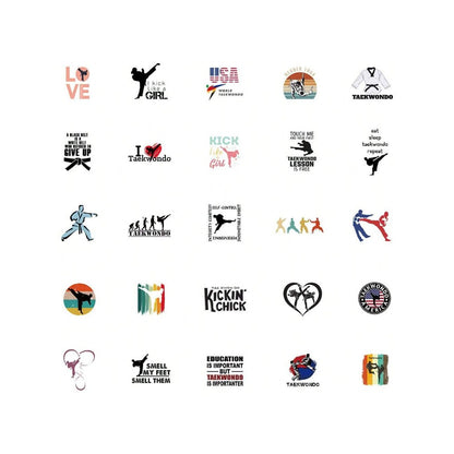 50PCS Taekwondo Series Cartoon Doodle Stickers Exquisite, Fashionable, Creative DIY Decorative Decals Suitable for Suitcases, Laptops, Phone Cases, and Stationery Boxes