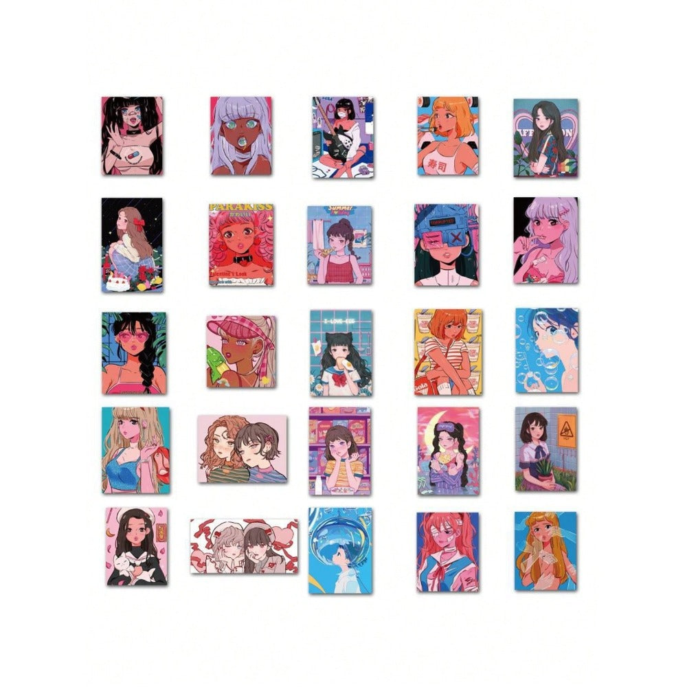 50PCS Showa Era Retro Girl Stickers, Nostalgic Japanese Cute Cartoon Doodles for a Vintage Daily Life Vibe