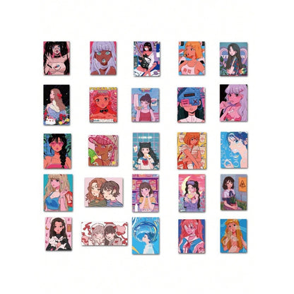 50PCS Showa Era Retro Girl Stickers, Nostalgic Japanese Cute Cartoon Doodles for a Vintage Daily Life Vibe