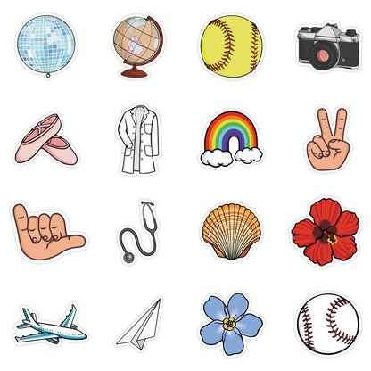 50-piece set of cartoon-style cheerful smiley plant doodle stickers Suitable for water bottles, helmets, luggage, laptops, skateboards, pencil cases, and desktop decorations
