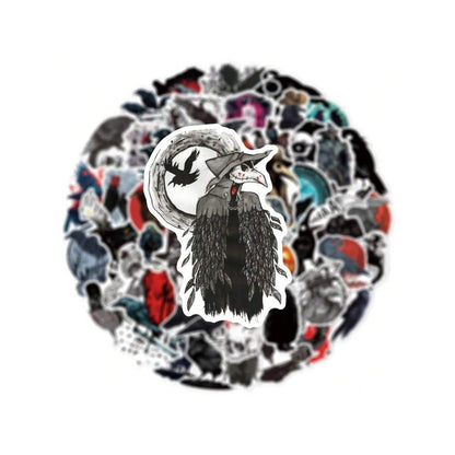 50PCS Cartoon Scary Crow Doodle Stickers Exquisite, Stylish, Creative Journal Decor Decals Suitable for Helmets, Guitars, Skateboards, Bags, Water Bottles, and Stationery Cases
