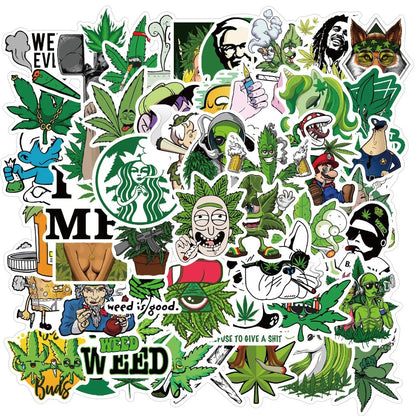 50PCS Plant Leaf Hemp Leaf Doodle Stickers for Suitcases, Laptops, Luggage, Skateboards, Water Bottles, Stationery Boxes, and Desktop Decor