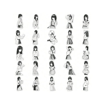 50PCS Black & White JK Uniform Cartoon Girl Doodle Stickers Exquisite DIY Creative Decorative Stickers for Notebooks Suitable for Cups, Suitcases, Refrigerators, Helmets, Guitars, and Stationery Boxes