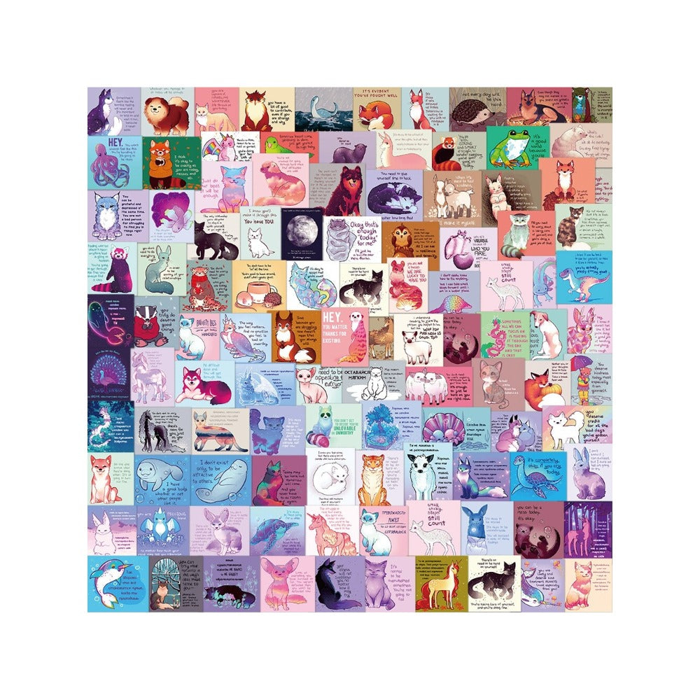110PCS Cartoon Motivational English Animal Doodle Stickers Exquisite Creative Journal Decals Perfect for Desks, Computers, Phones, Skateboards, Stationery Cases, and Table Tops