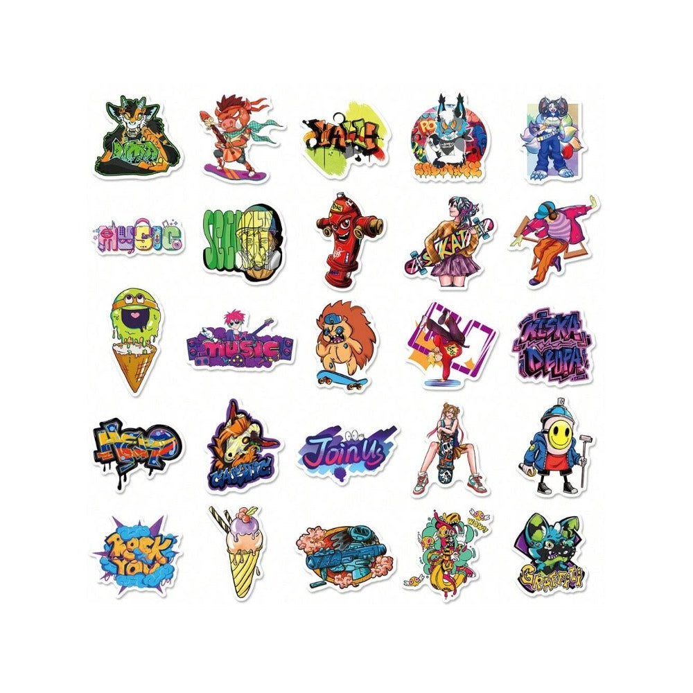 50PCS Street Graffiti Series Stickers Exquisite, Fashionable, Creative DIY Decorative Decals Suitable for Refrigerators, Guitars, Water Bottles, Helmets, Skateboards, Stationery Boxes, and Desktops